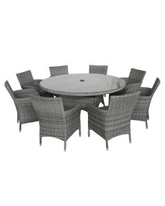 Monaco Stone 8 Seat Dining Set with Weave Lazy Susan and 3.0m Parasol