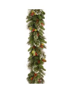 Wintry Pine 9ft x 10"  Artificial Garland With Cones, Red Berries & Snowflakes